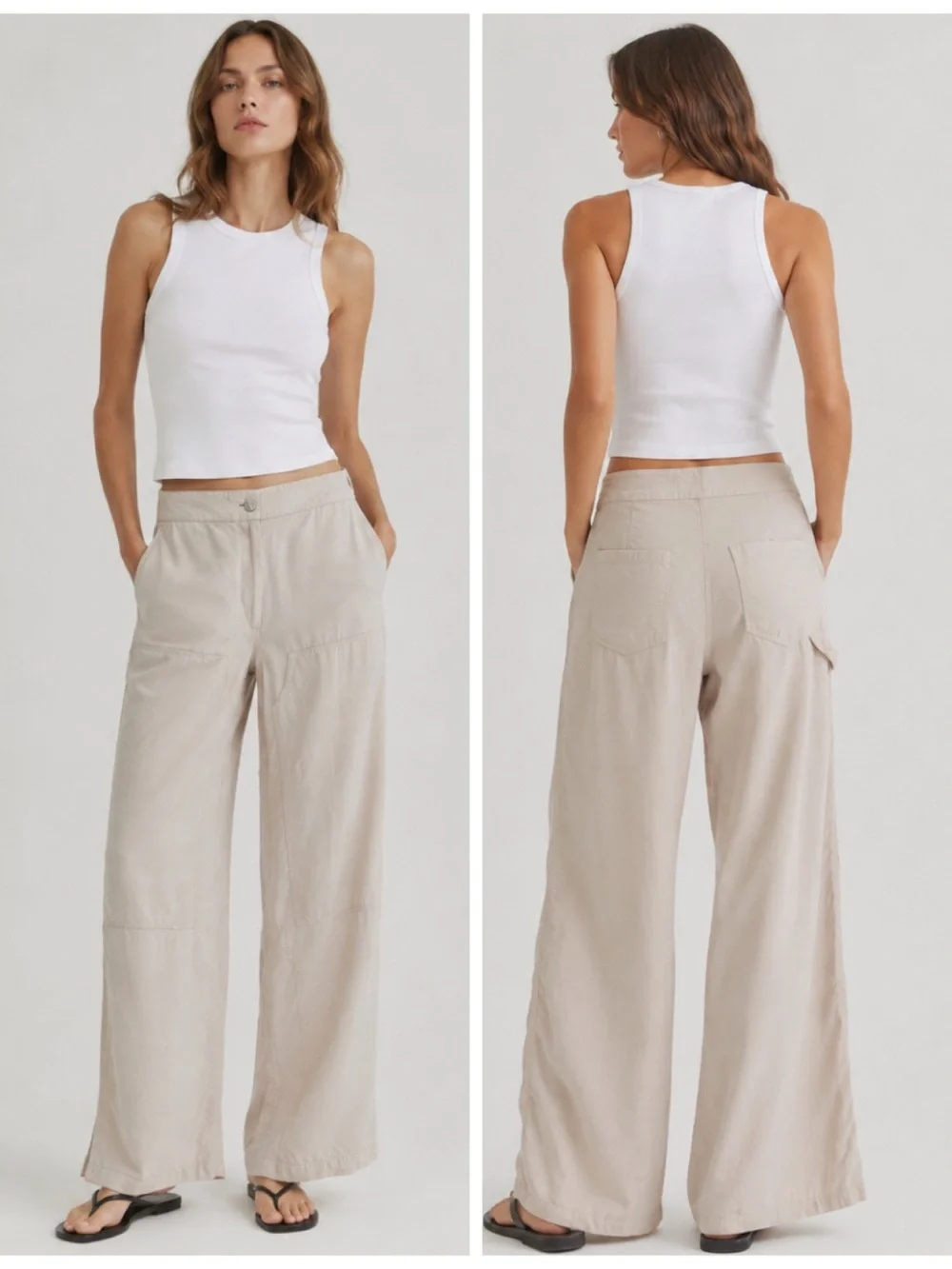 Theory Cargo Wide Leg Fluid Pants in Light Tan